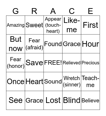 ASL Amazing Grace Bingo Card
