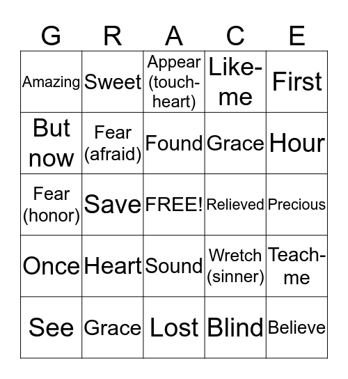 ASL Amazing Grace Bingo Card
