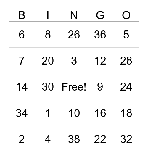 Grootste gemene deler Bingo Card