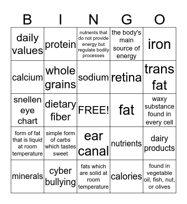 Health Bingo Card