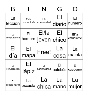 Sustantivos Bingo Card