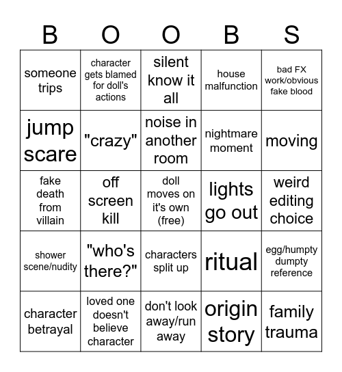 Horror Movie Bingo Card