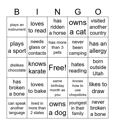 Mingle Bingo Card