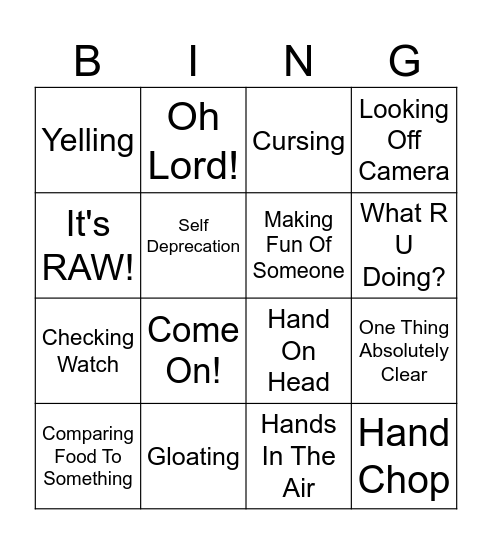 Gordon Ramsay Bingo Card