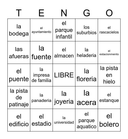 Los Lugares    B Bingo Card