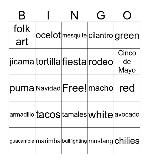 Mexican Bingo Card