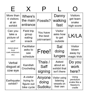 EXPLO Bingo Card