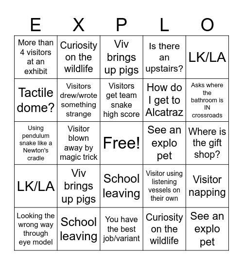 EXPLO Bingo Card