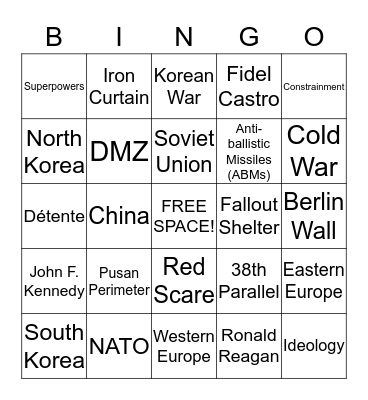 Cold war Quiz BINGO Card