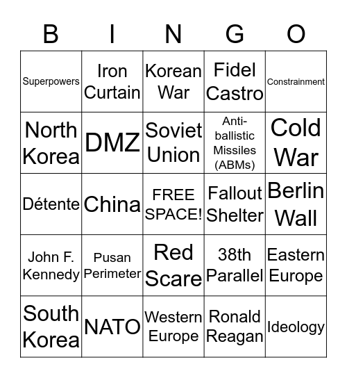 Cold War Quiz Bingo Card