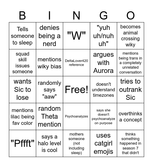 RvBaD bingo-Kylie Bingo Card