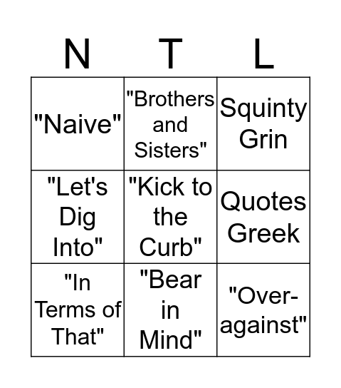 NTL Class Bingo Card