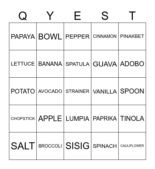 YEF Bingo Card
