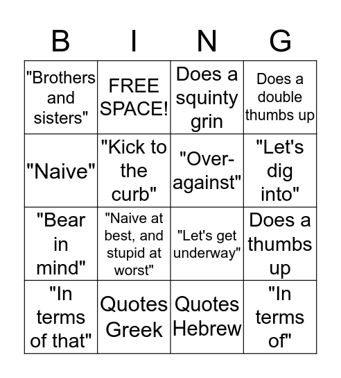 NTL Class Bingo Card