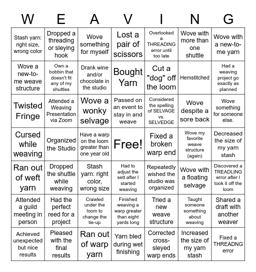 Weaving Bingo Card