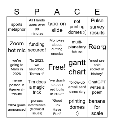 Relativity Space All Hands Bingo Card