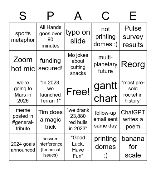 Relativity Space All Hands Bingo Card