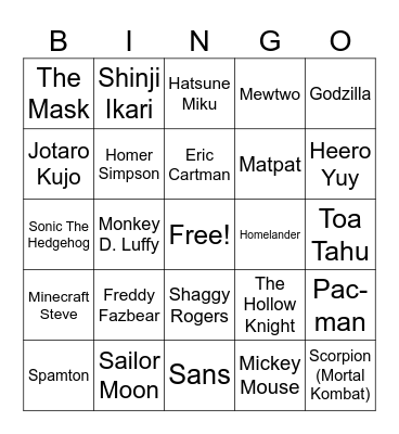 Fortnite New Character Bingo Card