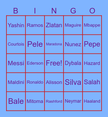 Football player Bingo Card