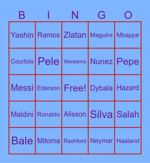 Football player Bingo Card