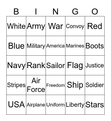 Armed Forces Day Bingo Card