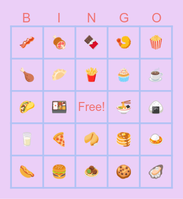 Foods and drinks Bingo Card