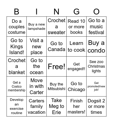 Emma’s 2024 Bingo Card