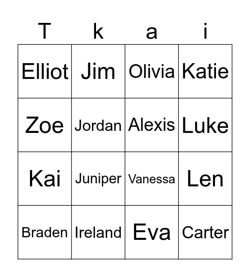 TIKTAALIK Bingo Card