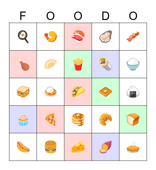 Fun Foodo! Bingo Card