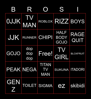 GEN Z Bingo Card