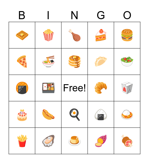 food and sweet Bingo Card