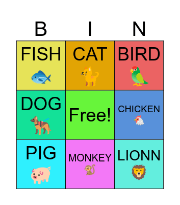 ANIMAL Bingo Card