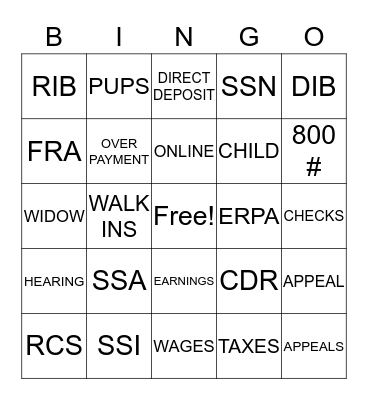 SSA BINGO Card