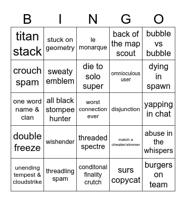 pvp bingo Card