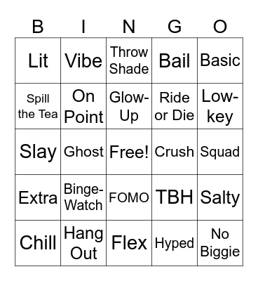English Slang Bingo! Bingo Card