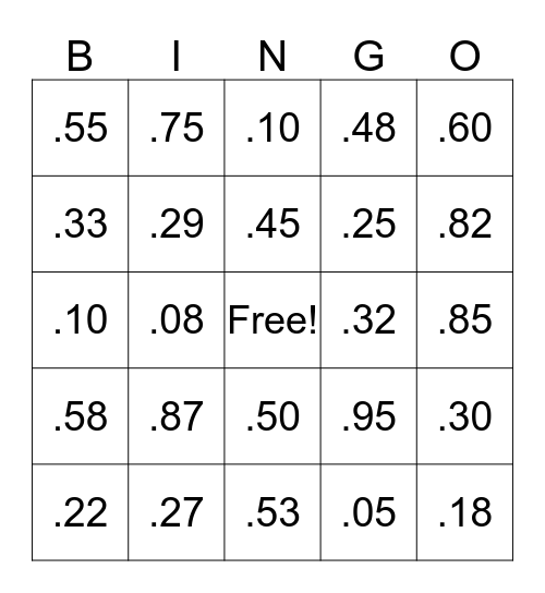 Touch Money Bingo Card