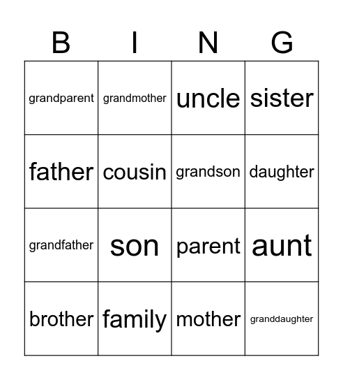 FAMILY Bingo Card