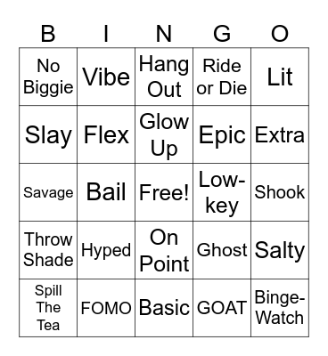 English Slangs Bingo Card