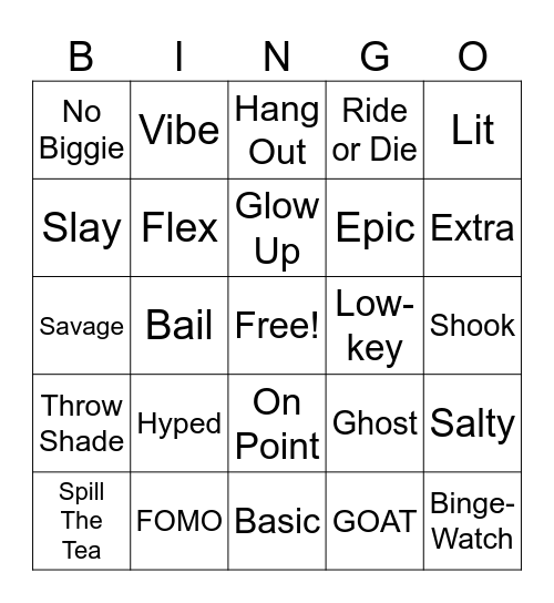 English Slangs Bingo Card