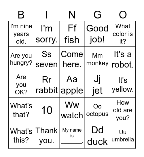 Wonder World 1 Bingo Card