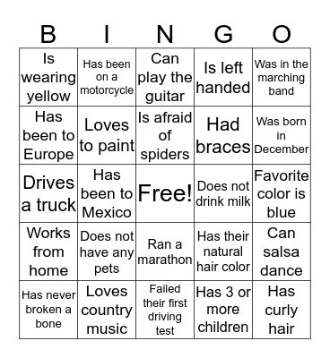 Ice Breaker Bingo Card