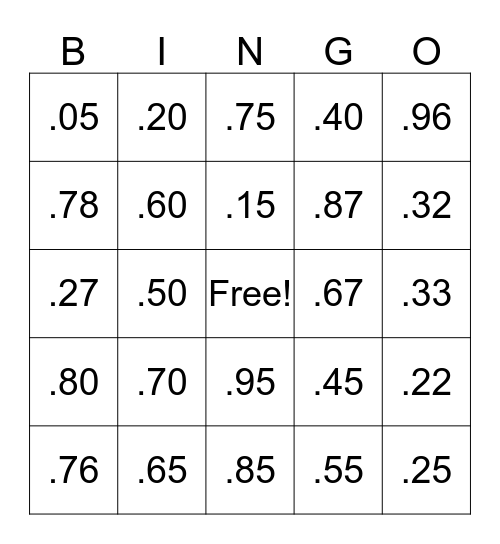 Touch Money Bingo Card