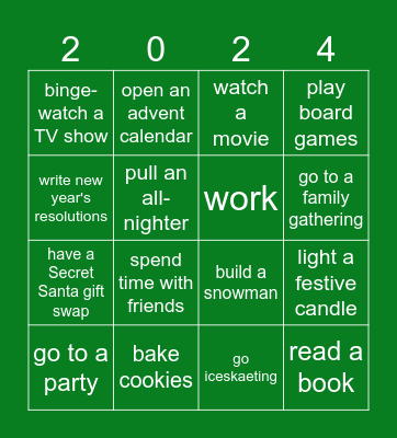 Winter Break Bingo Card