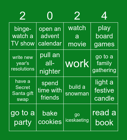 Winter Break Bingo Card