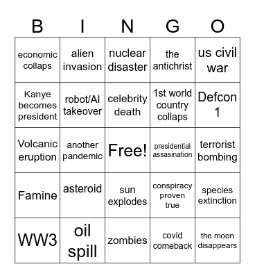 2023 apocalypse bingo Card