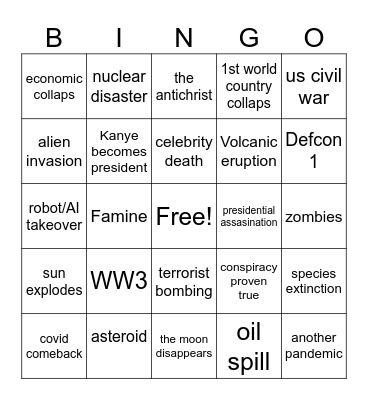 2023 apocalypse bingo Card