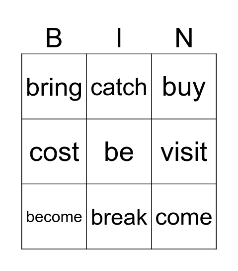 Past Simple Bingo Card