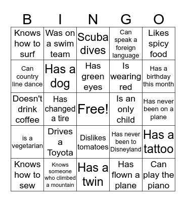 Ice Breaker Bingo Card