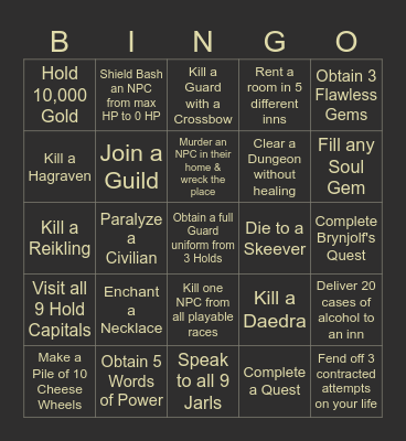 Skyrim Randomizer Bingo Card