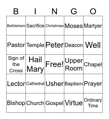 Religion Bowl Bingo Card
